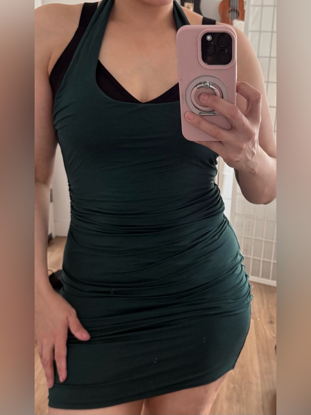 New green halter style dress